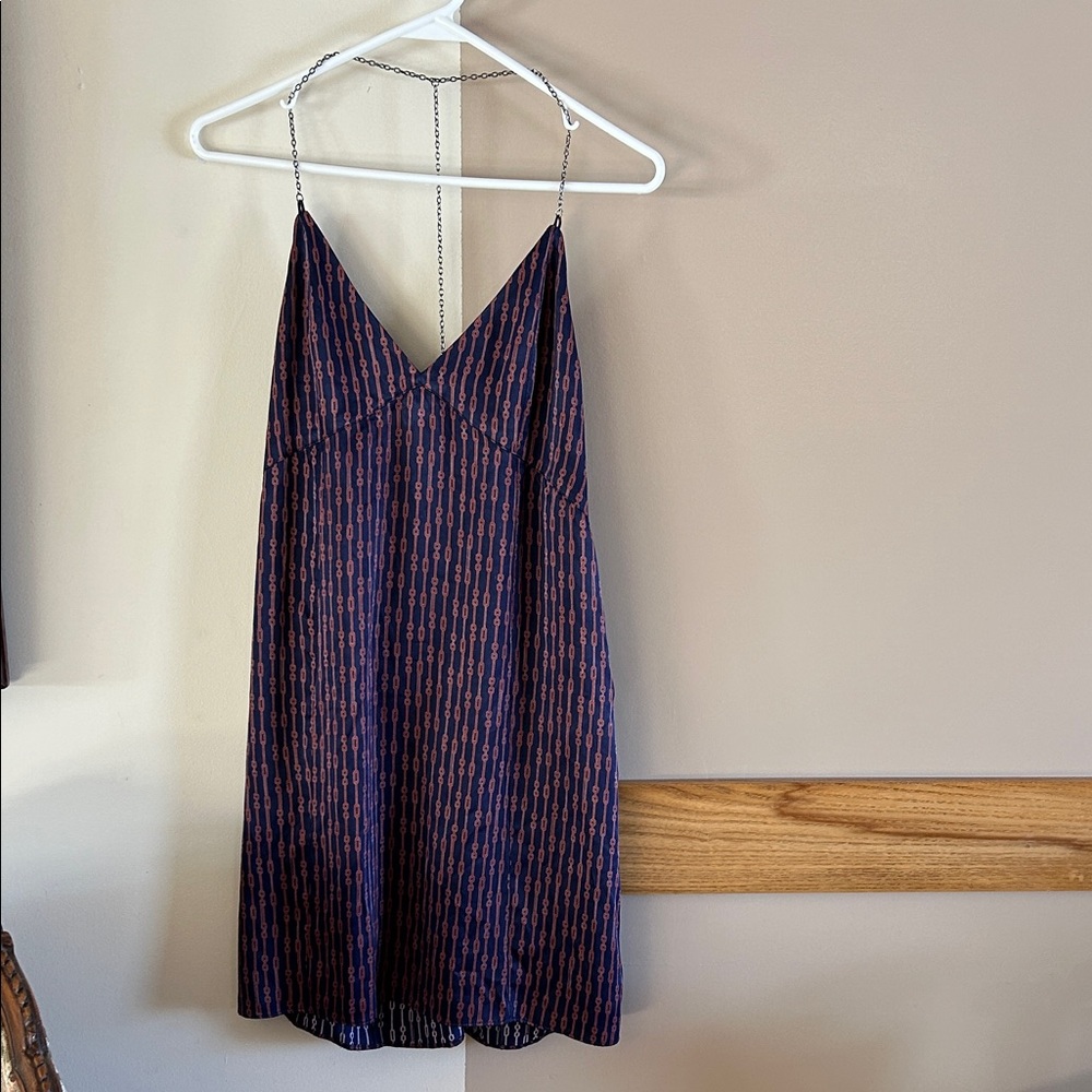 Free People S Navy chain strap sexy silk slip handkerchief Dress